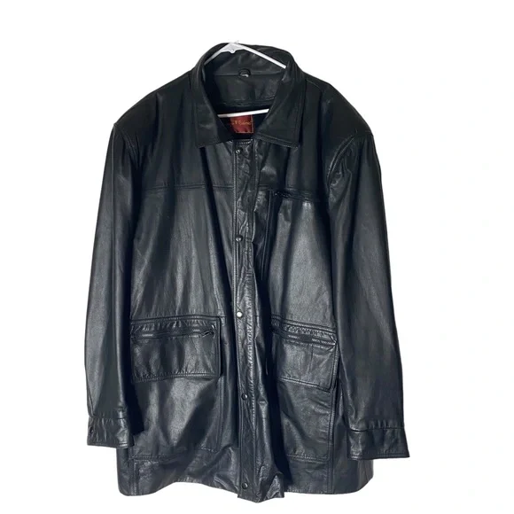Sergio valente black leather jacket size 2XL (b56) - Picture 1 of 8